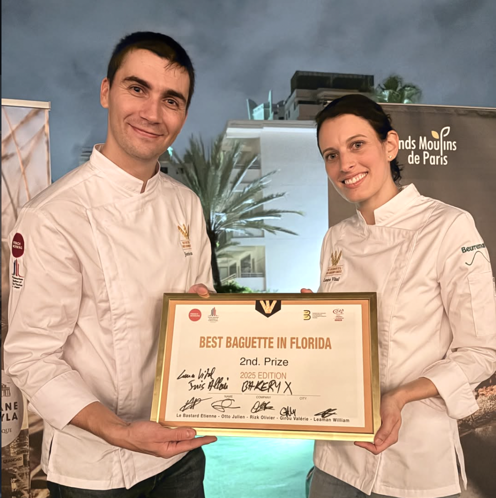 Bakery X chefs holding Best Baguette in Florida 2nd Prize award