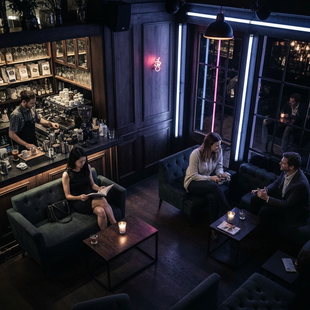 Atmospheric neon lights glowing in Babe Coffee Lounge